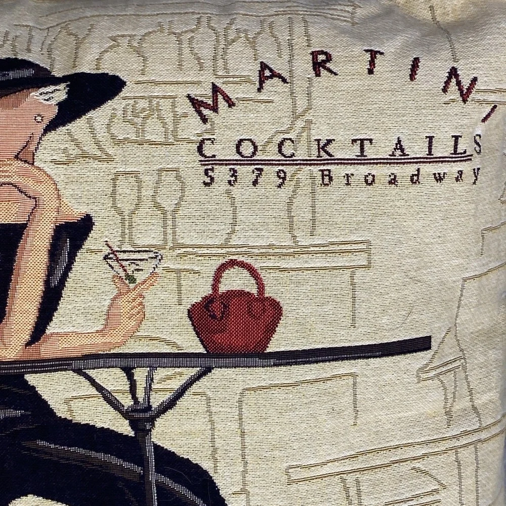 Vintage Andrea Laliberté 'Woman with Martini' Tapestry Decorative Pillow 17x17